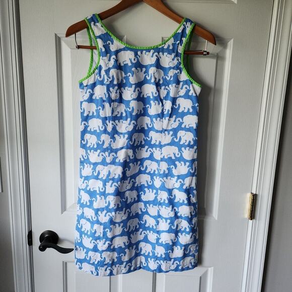 Lilly Pulitzer Size 2 Bay Blue Tusk In Sun Middle Cathy Shift Dress Elephants - Picture 2 of 7